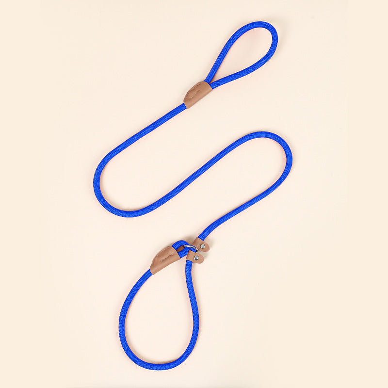 Nepal's new dragon rope P chain leash with cowhide parts round P rope dog walking training P rope tightening telescopic dog leash